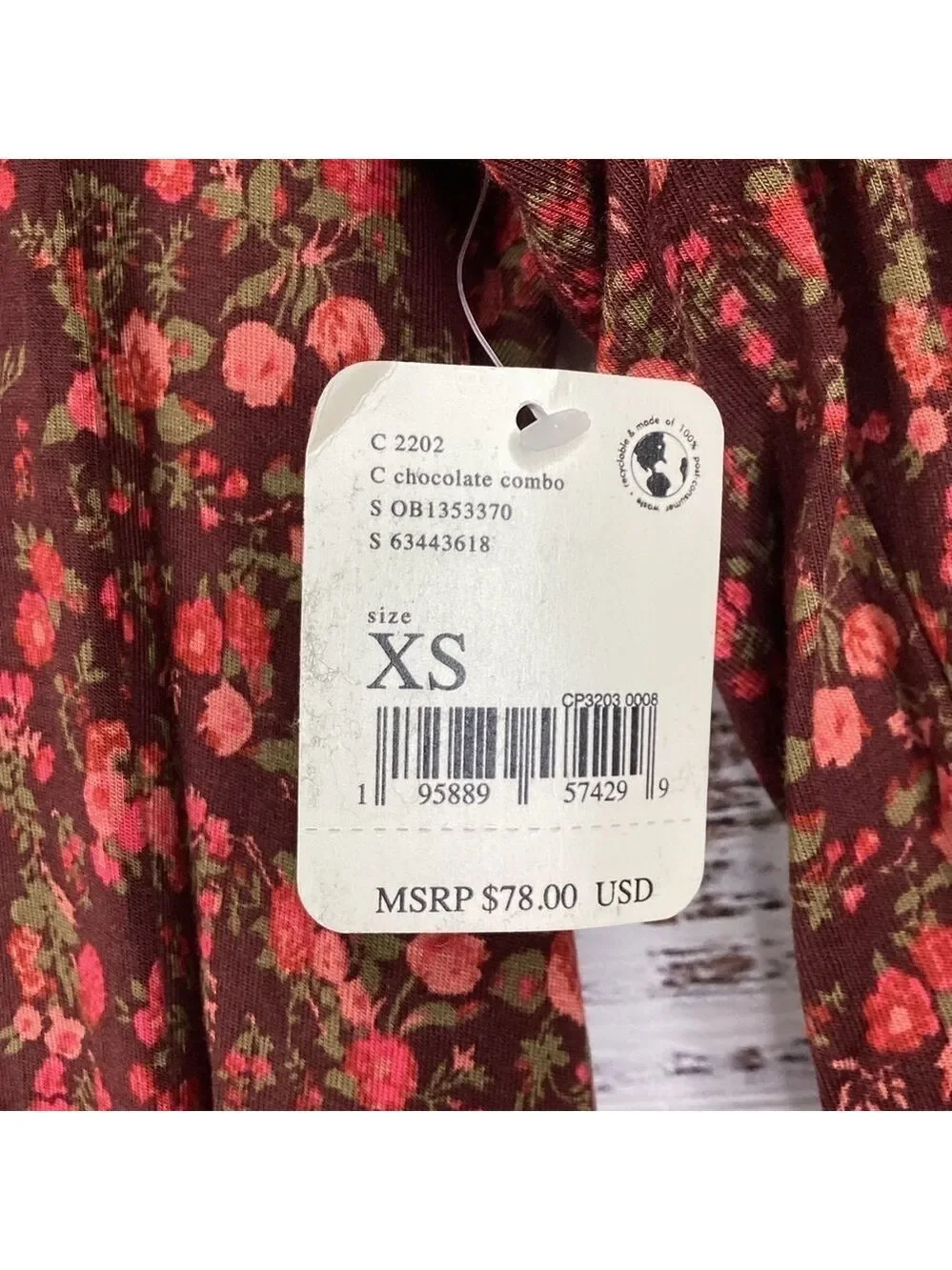 FREE PEOPLE SIZE XS FALL‎ TOP FLORAL KAYA PRINTED THONG BODYSUIT CHOCOLATE